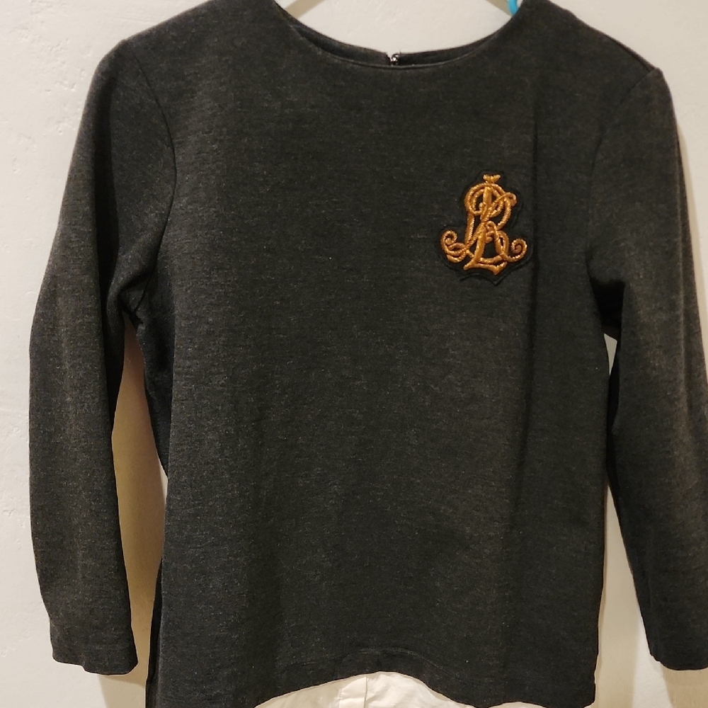 Ralph Lauren women's Layered Bullion Crest Top Shirt - size Xs- Grey Heather